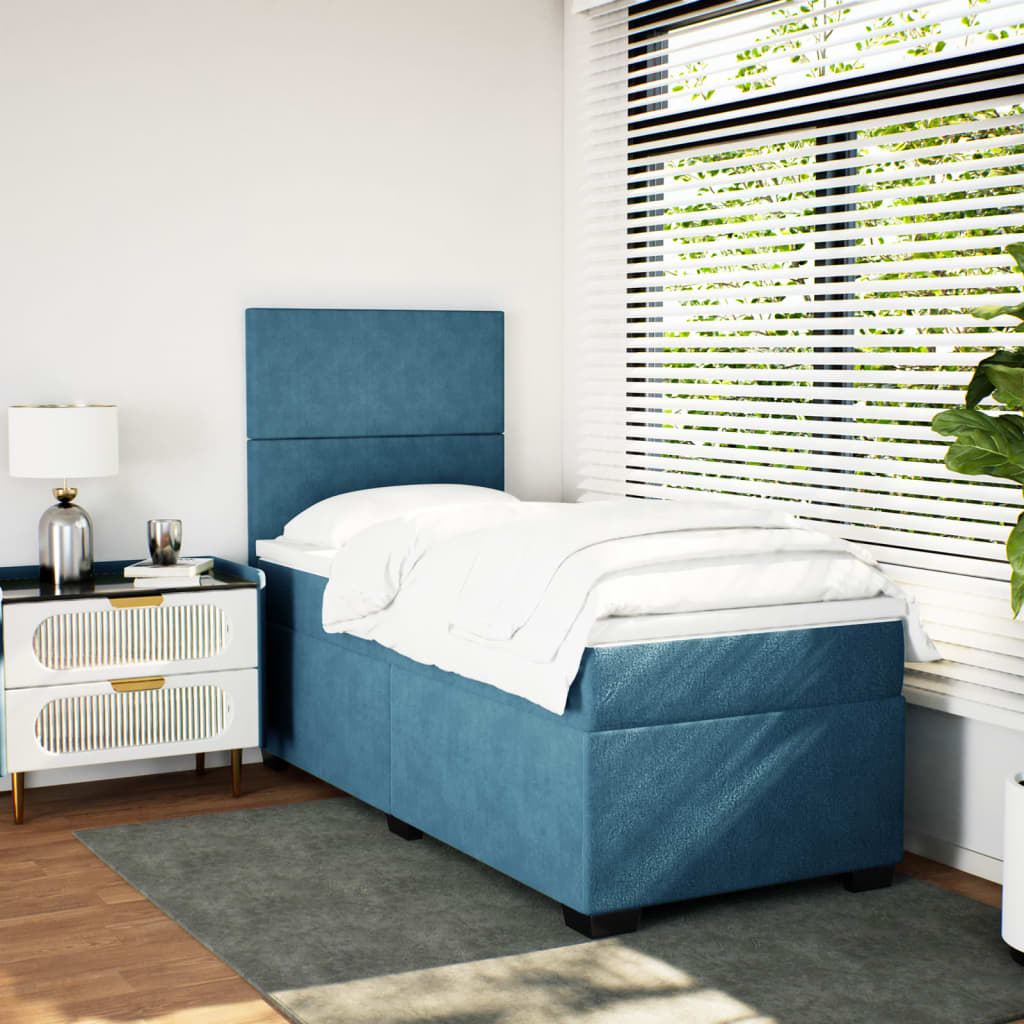 Boxspring met matras fluweel blauw 90x190 cm Bedden & bedframes | Creëer jouw Trendy Thuis | Gratis bezorgd & Retour | Trendy.nl