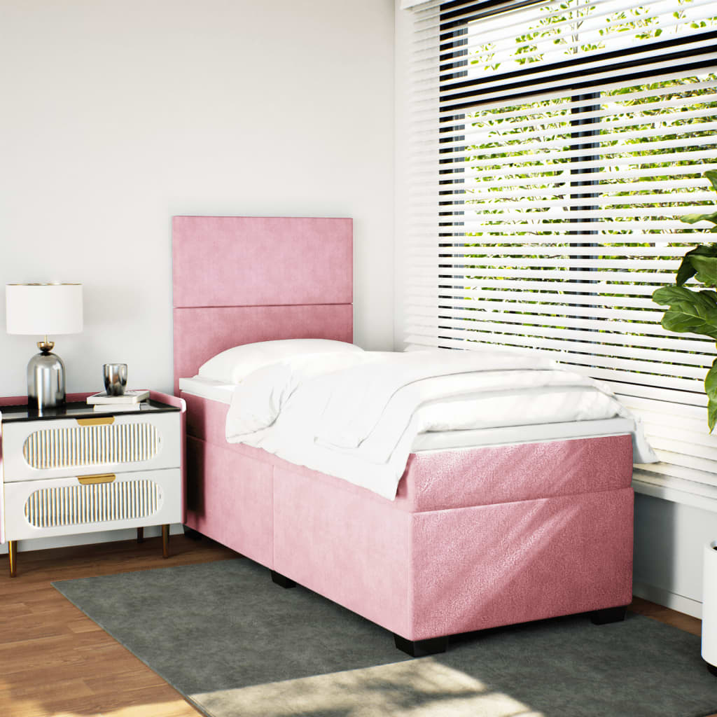 Boxspring met matras fluweel roze 90x190 cm