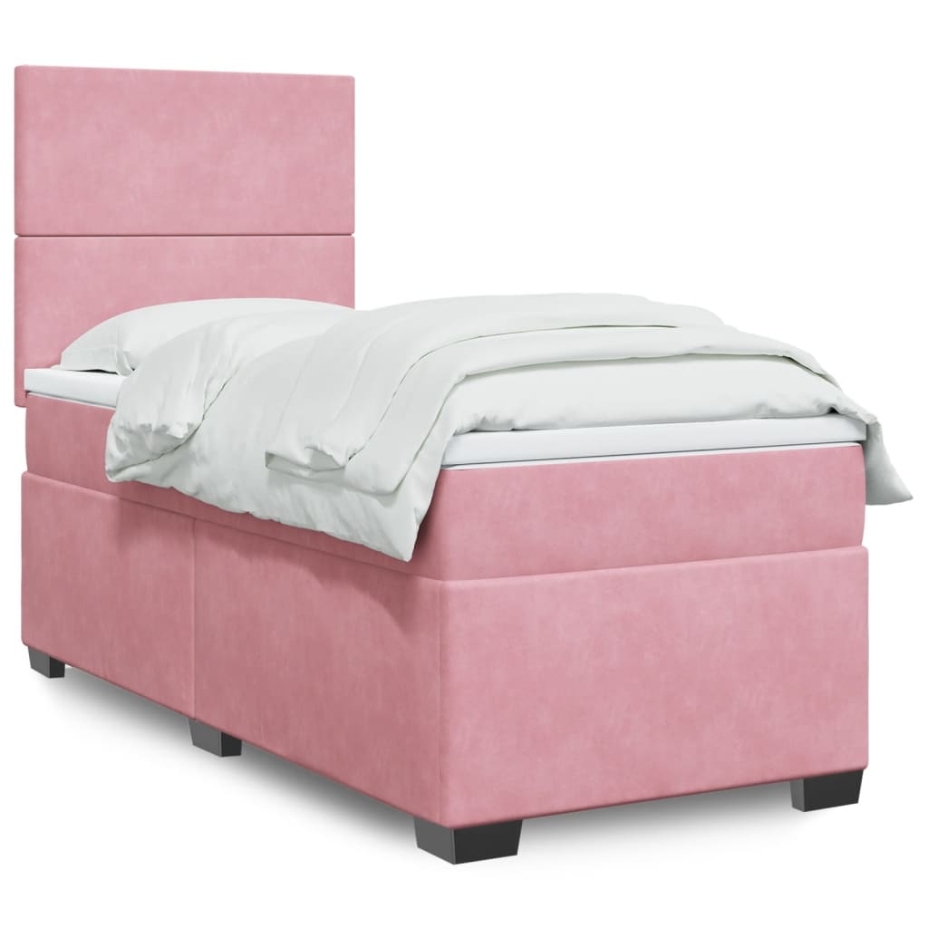 Boxspring met matras fluweel roze 90x190 cm