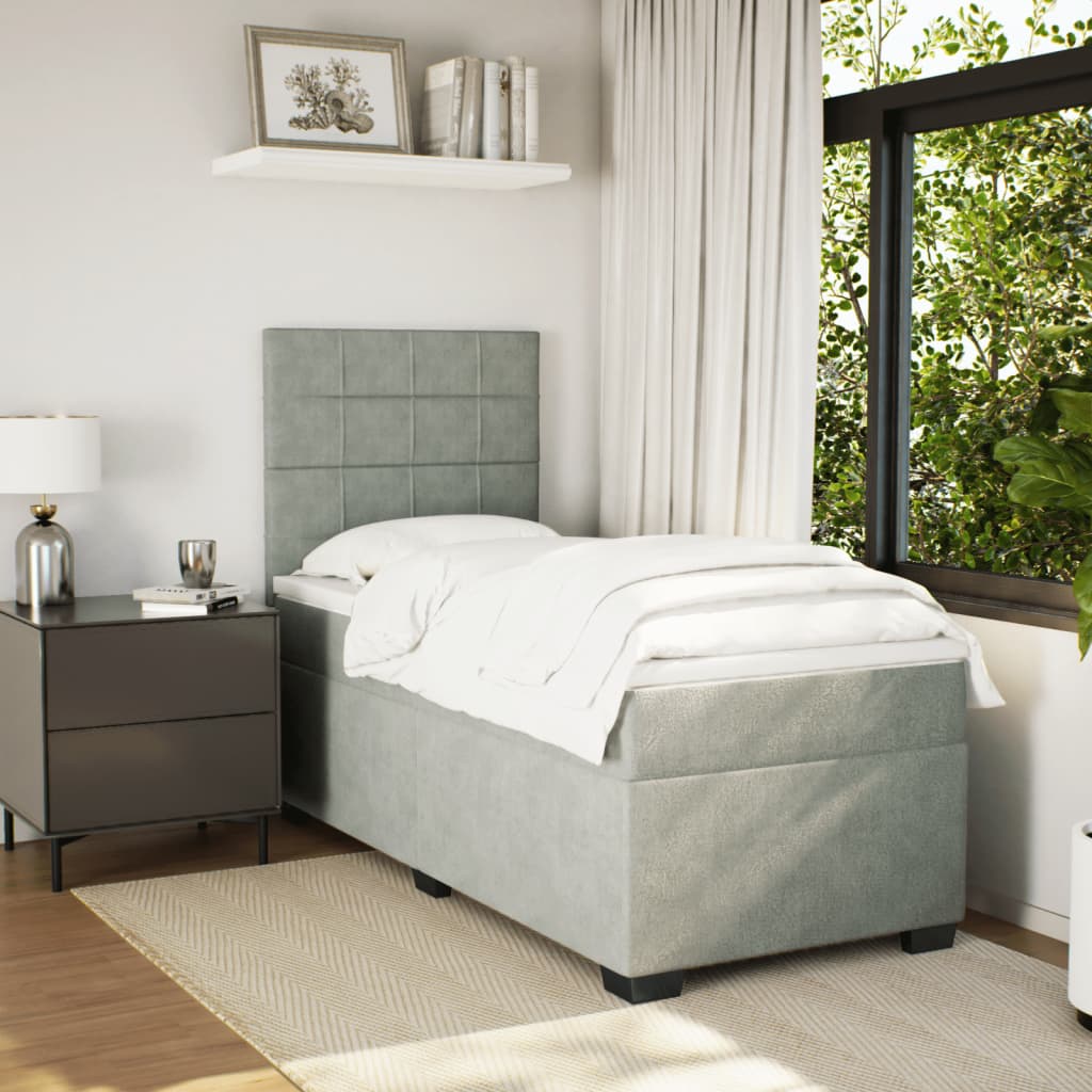 Boxspring met matras fluweel lichtgrijs 90x190 cm Bedden & bedframes | Creëer jouw Trendy Thuis | Gratis bezorgd & Retour | Trendy.nl