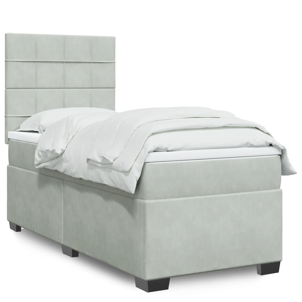 Boxspring met matras fluweel lichtgrijs 90x190 cm Bedden & bedframes | Creëer jouw Trendy Thuis | Gratis bezorgd & Retour | Trendy.nl