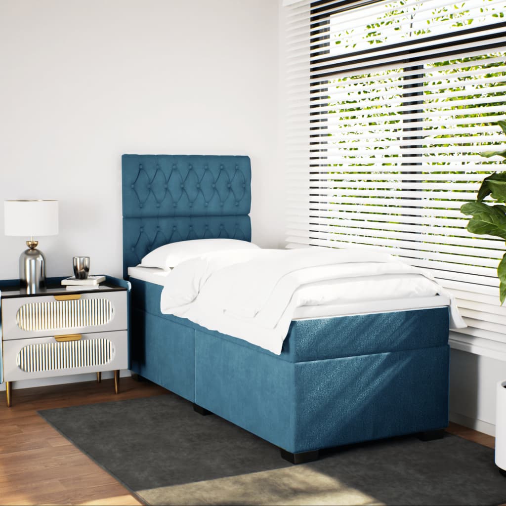 Boxspring met matras fluweel blauw 90x190 cm Bedden & bedframes | Creëer jouw Trendy Thuis | Gratis bezorgd & Retour | Trendy.nl