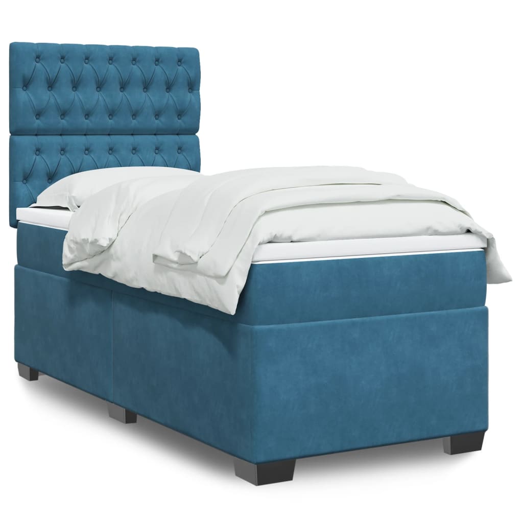 Boxspring met matras fluweel blauw 90x190 cm Bedden & bedframes | Creëer jouw Trendy Thuis | Gratis bezorgd & Retour | Trendy.nl