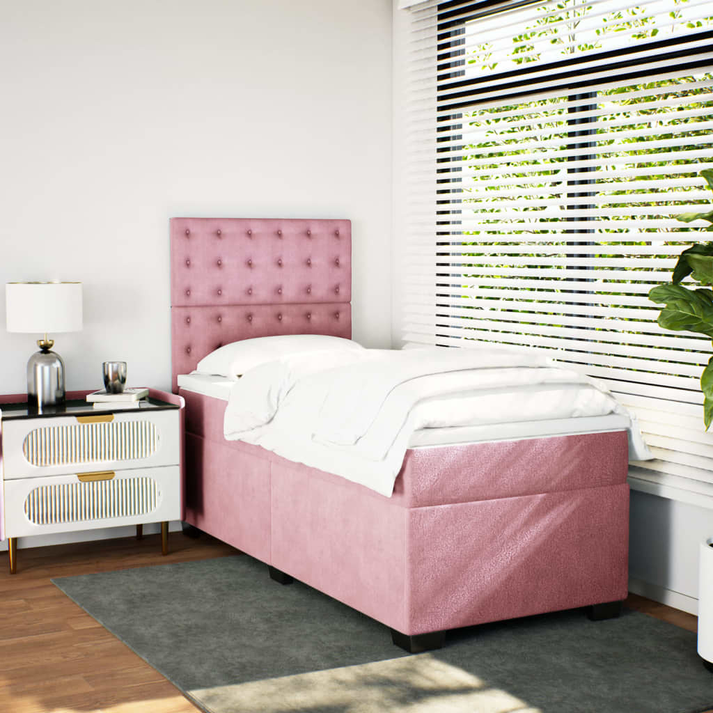 Boxspring met matras fluweel roze 90x190 cm Bedden & bedframes | Creëer jouw Trendy Thuis | Gratis bezorgd & Retour | Trendy.nl