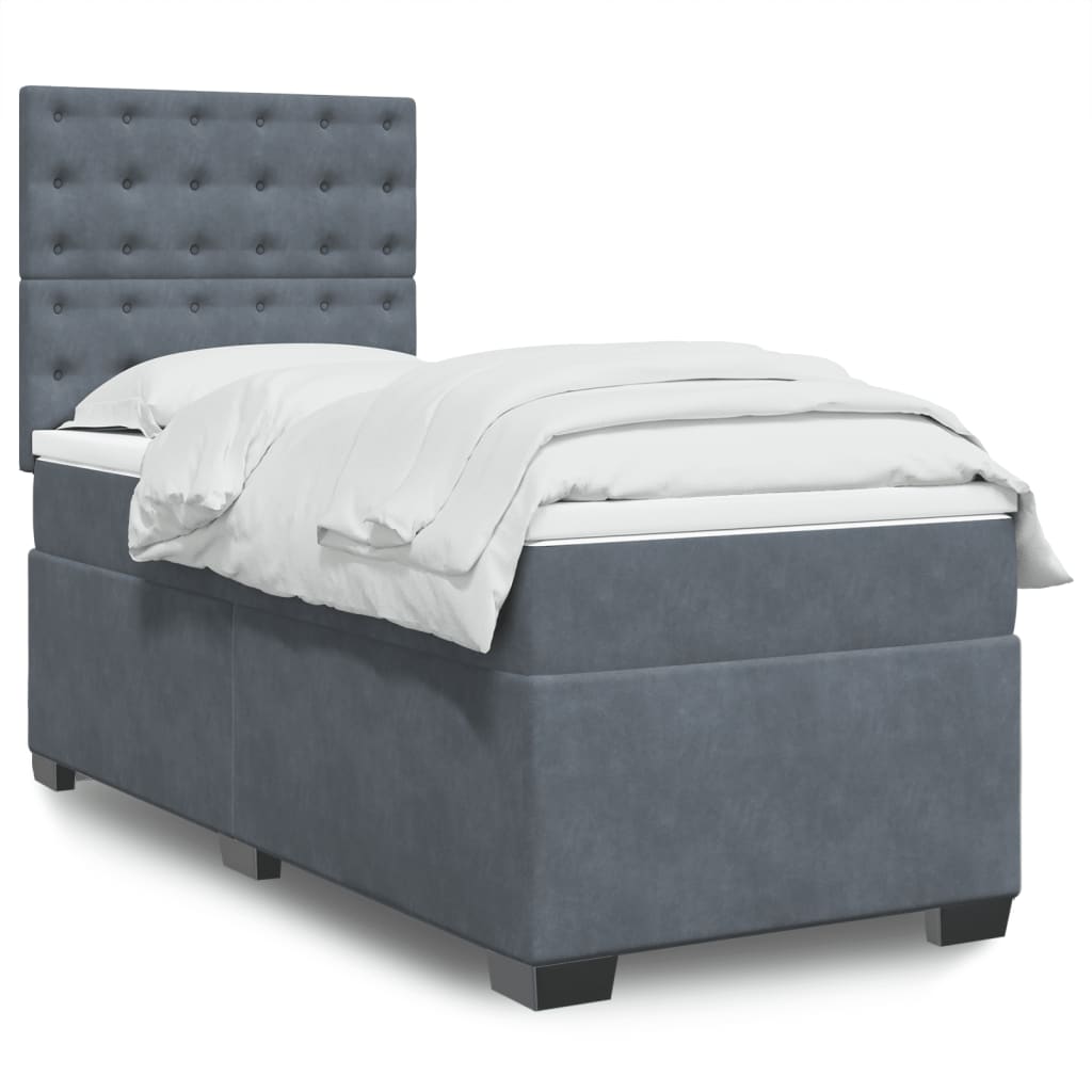 Boxspring met matras fluweel donkergrijs 90x200 cm Bedden & bedframes | Creëer jouw Trendy Thuis | Gratis bezorgd & Retour | Trendy.nl