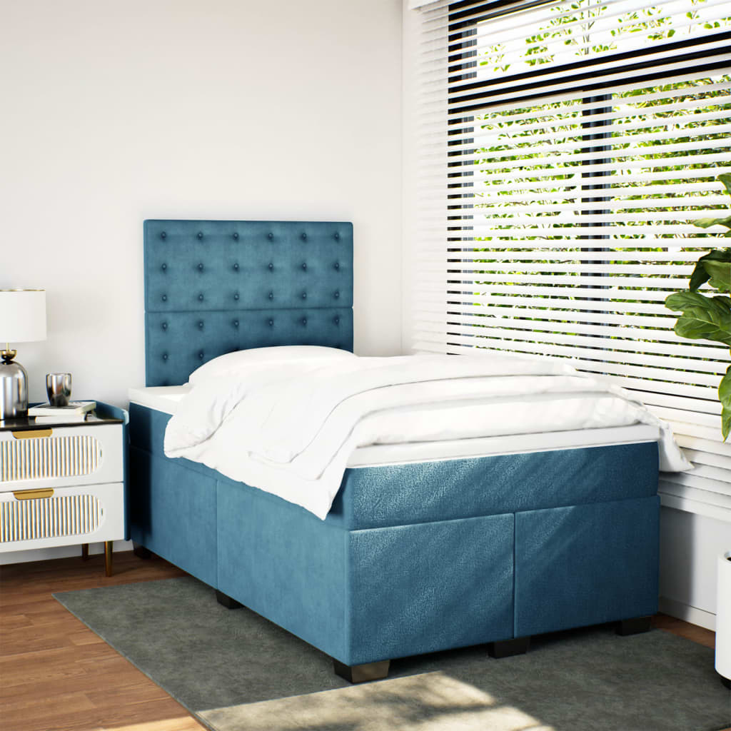 Boxspring met matras fluweel blauw 120x190 cm