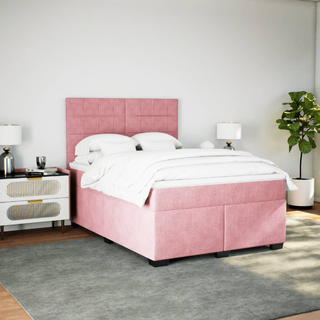 Boxspring met matras fluweel roze 140x190 cm Bedden & bedframes | Creëer jouw Trendy Thuis | Gratis bezorgd & Retour | Trendy.nl