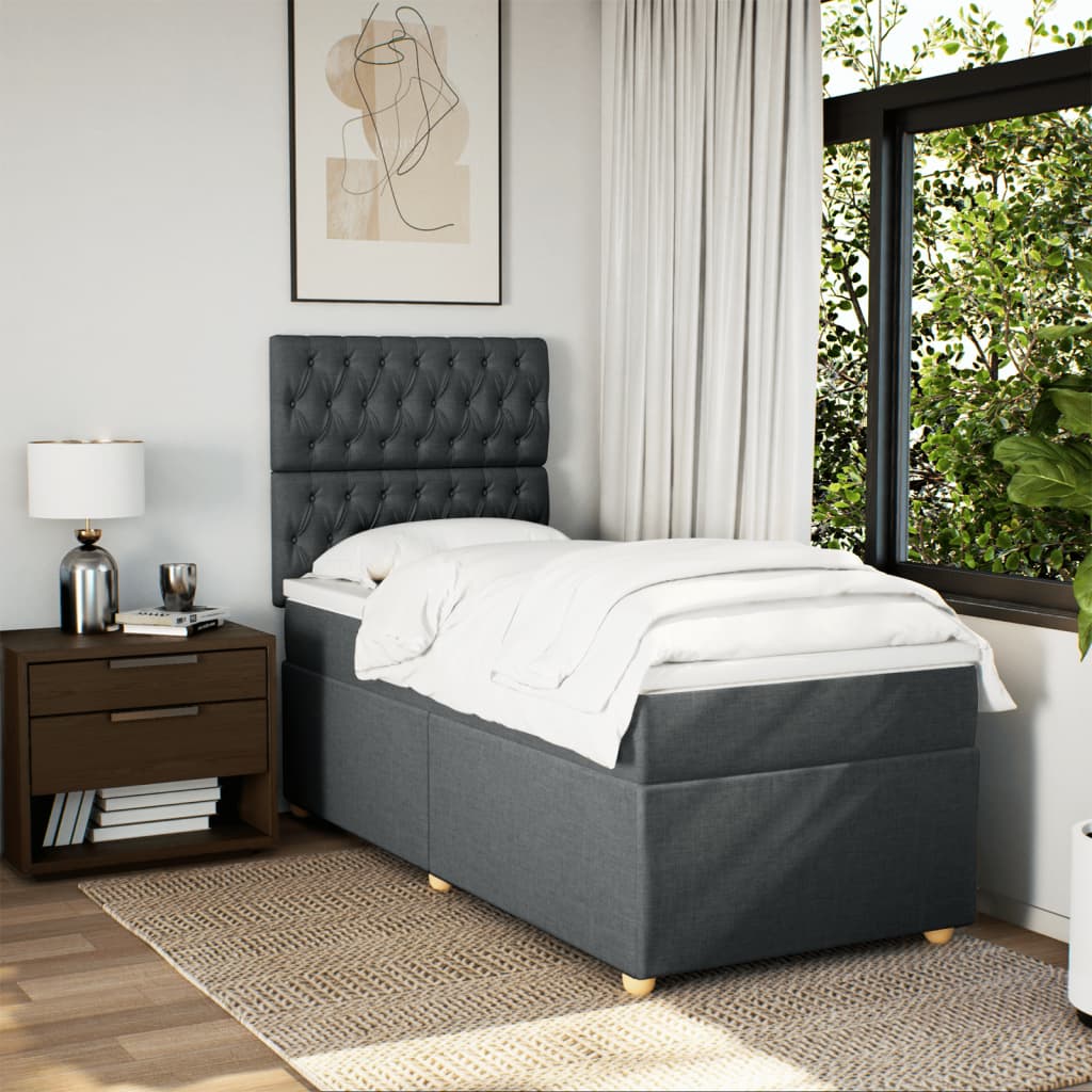 Boxspring met matras stof donkergrijs 100x200 cm Bedden & bedframes | Creëer jouw Trendy Thuis | Gratis bezorgd & Retour | Trendy.nl