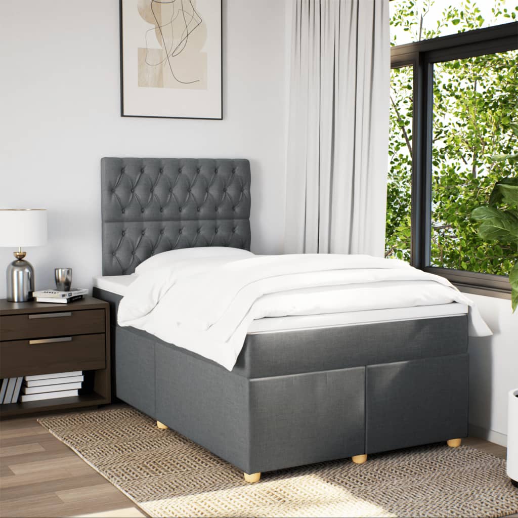 Boxspring met matras stof donkergrijs 120x200 cm Bedden & bedframes | Creëer jouw Trendy Thuis | Gratis bezorgd & Retour | Trendy.nl