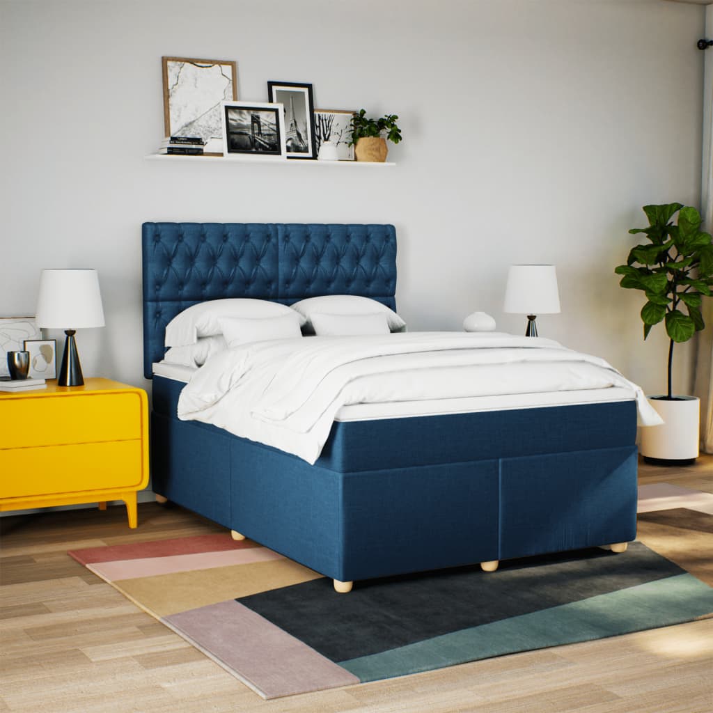 Boxspring met matras stof blauw 140x190 cm Bedden & bedframes | Creëer jouw Trendy Thuis | Gratis bezorgd & Retour | Trendy.nl