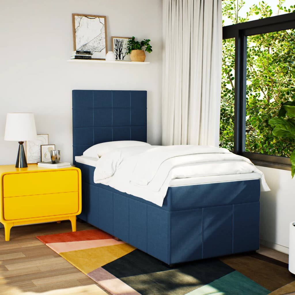 Boxspring met matras stof blauw 90x190 cm