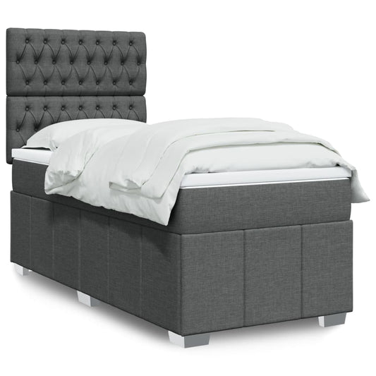 Boxspring met matras stof donkergrijs 90x190 cm Bedden & bedframes | Creëer jouw Trendy Thuis | Gratis bezorgd & Retour | Trendy.nl