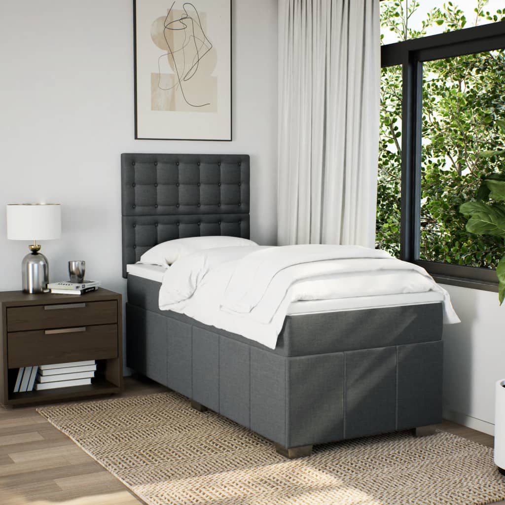 Boxspring met matras stof donkergrijs 90x190 cm Bedden & bedframes | Creëer jouw Trendy Thuis | Gratis bezorgd & Retour | Trendy.nl