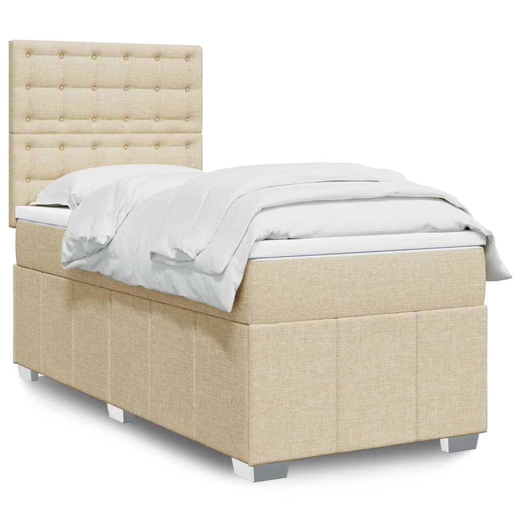 Boxspring met matras stof crèmekleurig 90x190 cm Bedden & bedframes | Creëer jouw Trendy Thuis | Gratis bezorgd & Retour | Trendy.nl