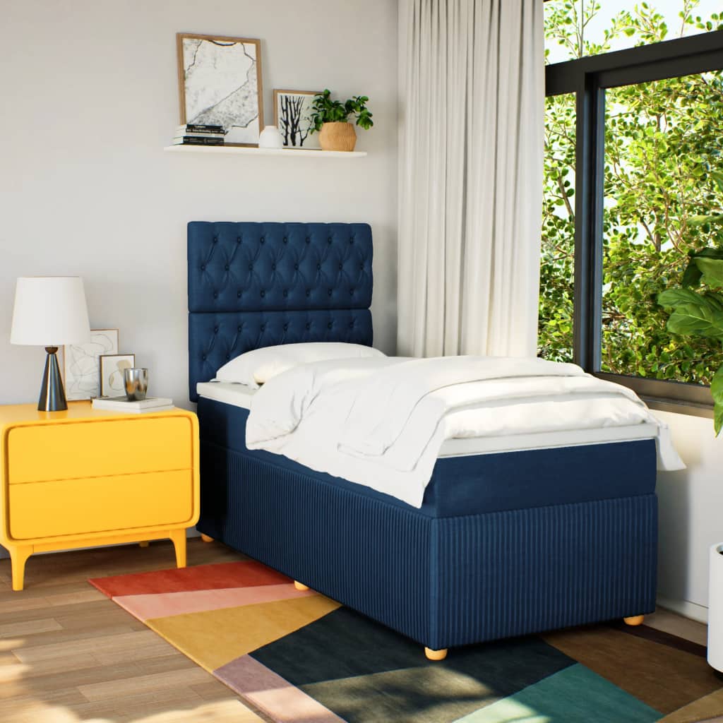 Boxspring met matras stof blauw 90x190 cm Bedden & bedframes | Creëer jouw Trendy Thuis | Gratis bezorgd & Retour | Trendy.nl