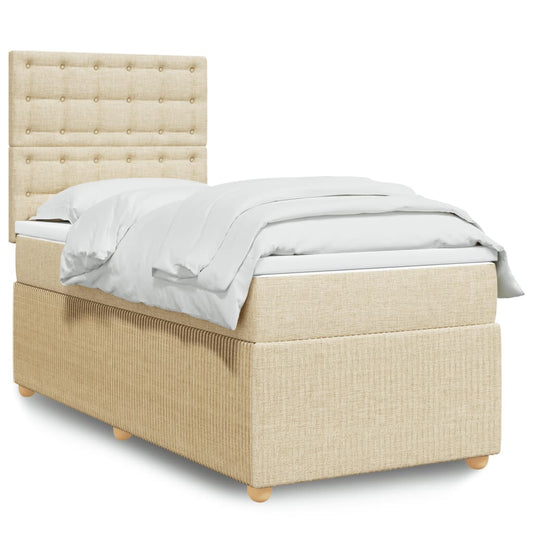 Boxspring met matras stof crèmekleurig 90x190 cm Bedden & bedframes | Creëer jouw Trendy Thuis | Gratis bezorgd & Retour | Trendy.nl