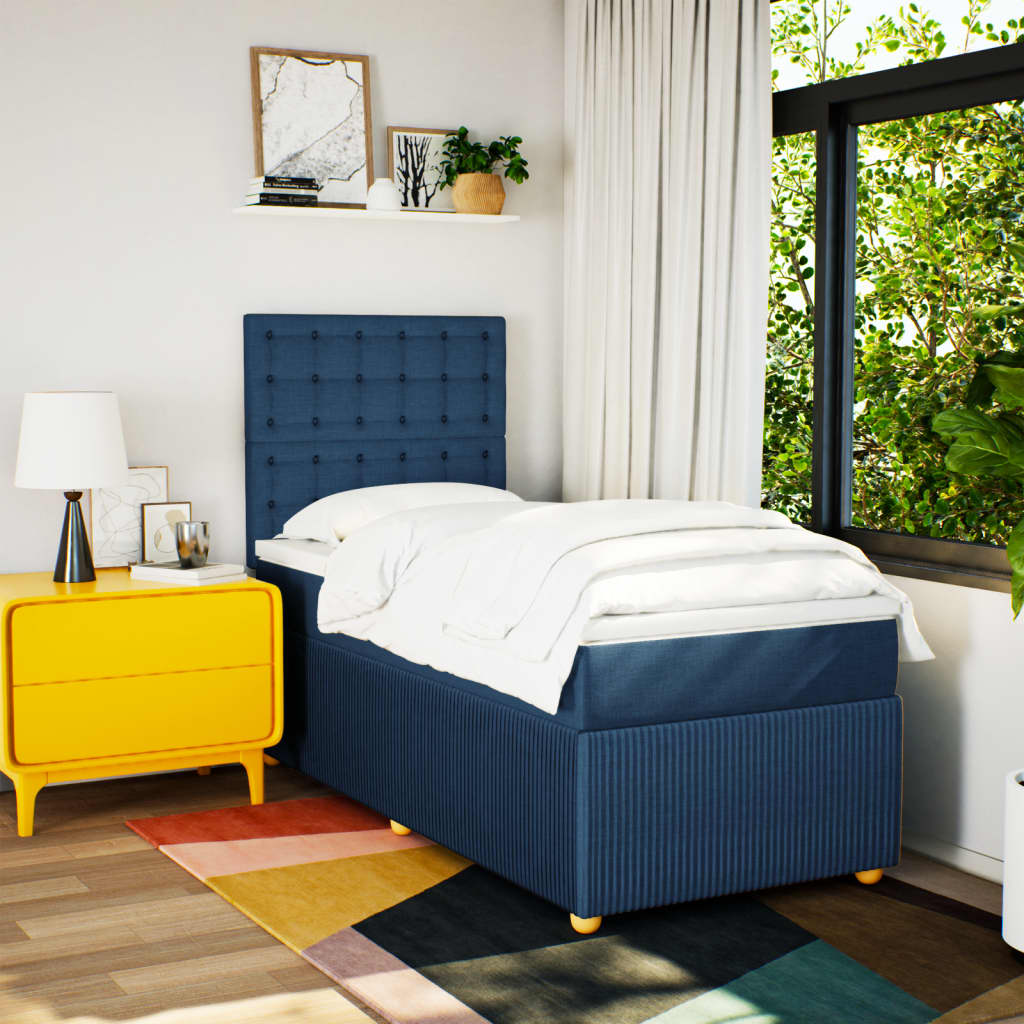 Boxspring met matras stof blauw 90x190 cm Bedden & bedframes | Creëer jouw Trendy Thuis | Gratis bezorgd & Retour | Trendy.nl