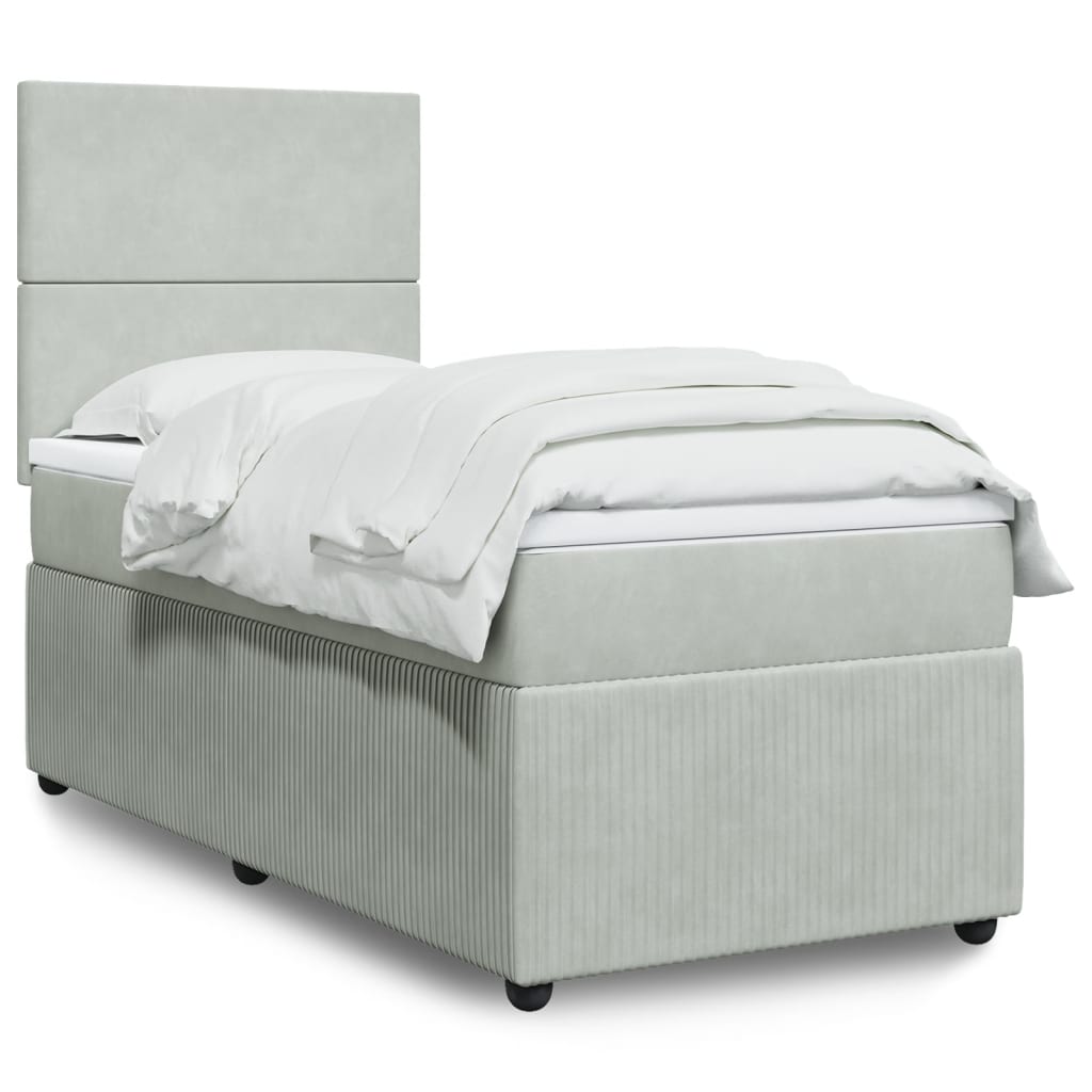 Boxspring met matras fluweel lichtgrijs 90x190 cm Bedden & bedframes | Creëer jouw Trendy Thuis | Gratis bezorgd & Retour | Trendy.nl