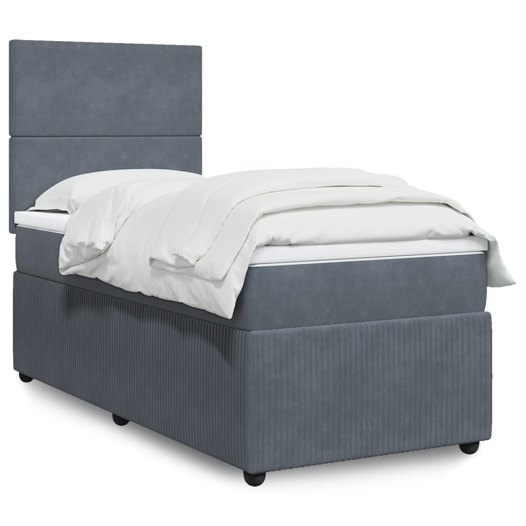 Boxspring met matras fluweel donkergrijs 90x190 cm Bedden & bedframes | Creëer jouw Trendy Thuis | Gratis bezorgd & Retour | Trendy.nl