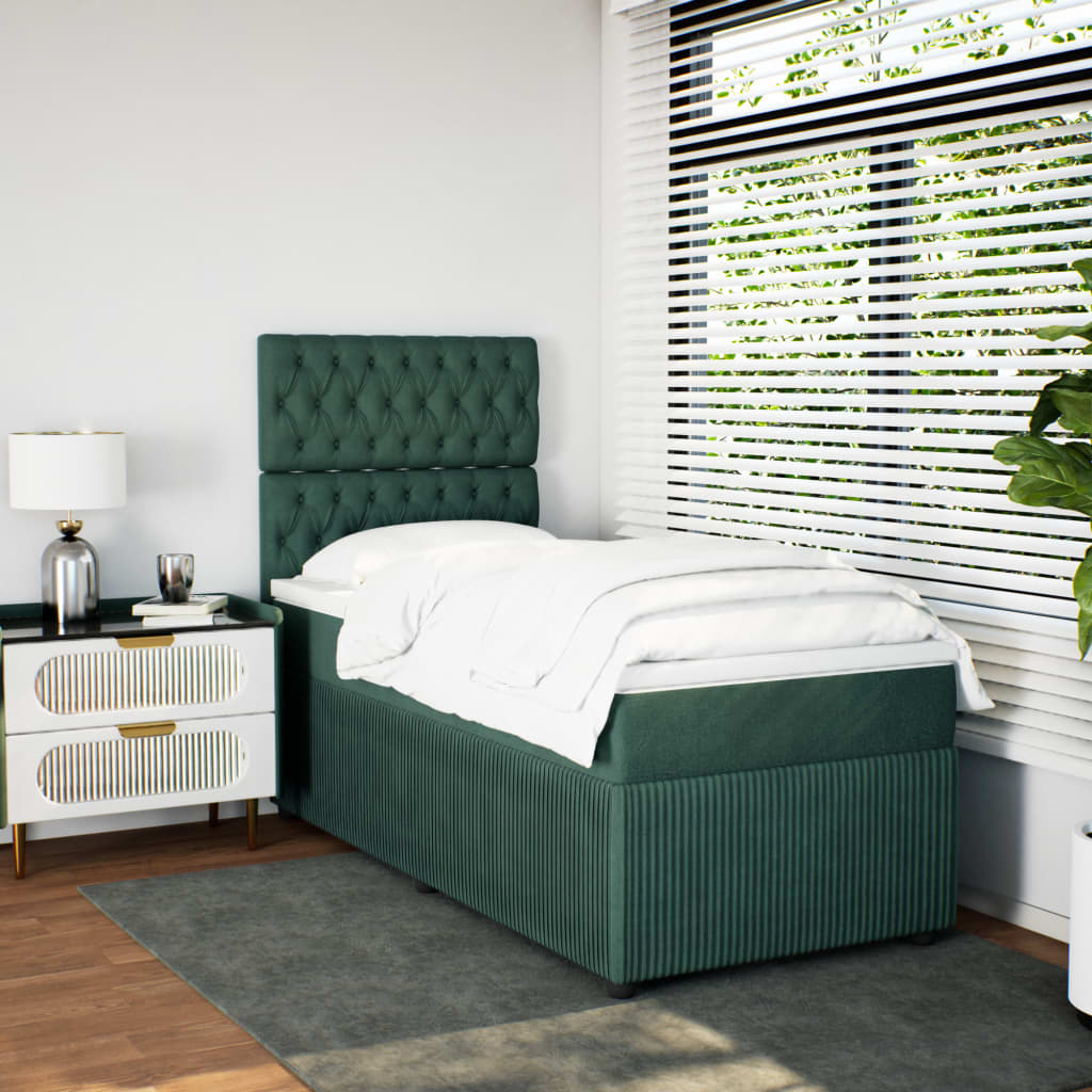 Boxspring met matras fluweel donkergroen 90x190 cm Bedden & bedframes | Creëer jouw Trendy Thuis | Gratis bezorgd & Retour | Trendy.nl