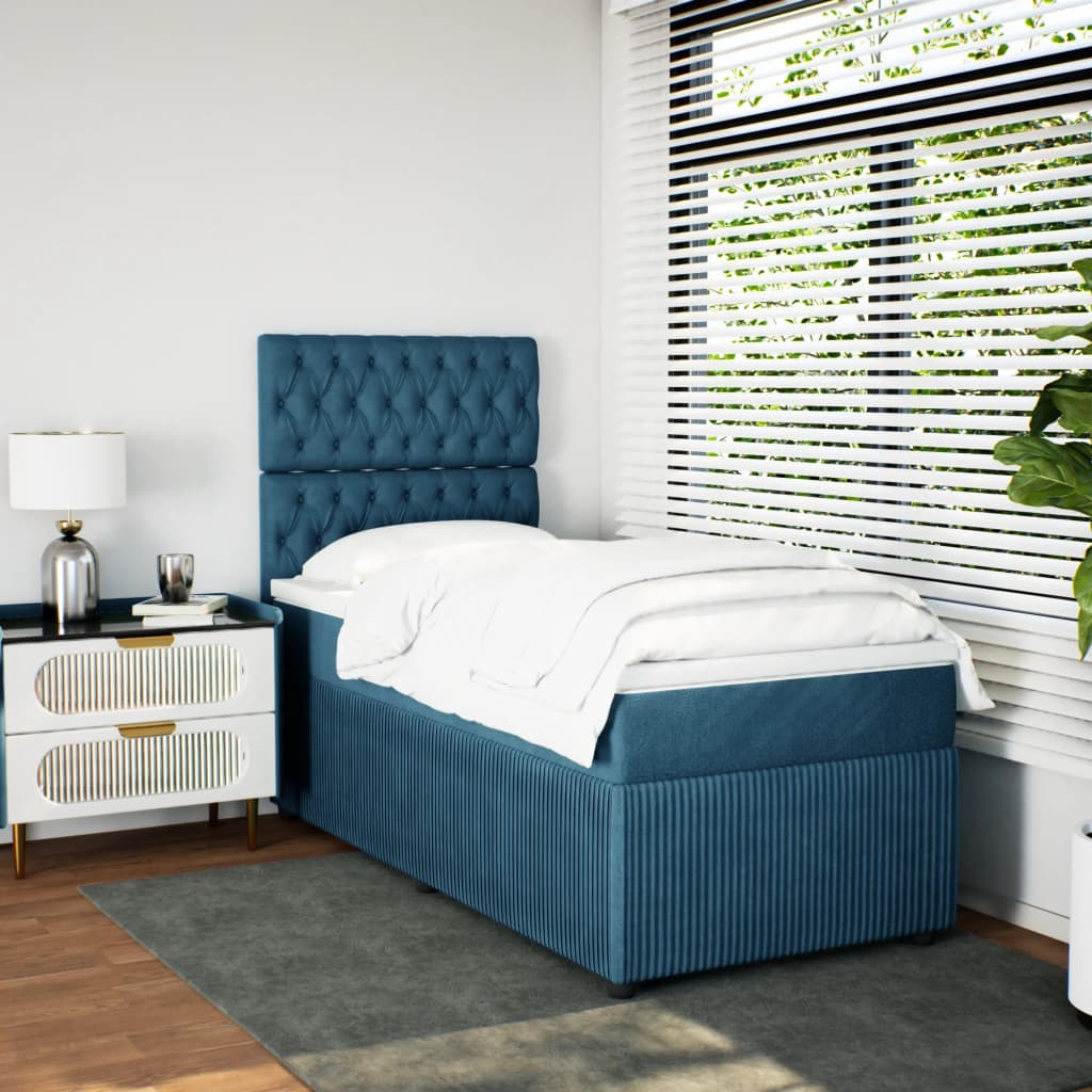 Boxspring met matras fluweel donkerblauw 90x190 cm Bedden & bedframes | Creëer jouw Trendy Thuis | Gratis bezorgd & Retour | Trendy.nl