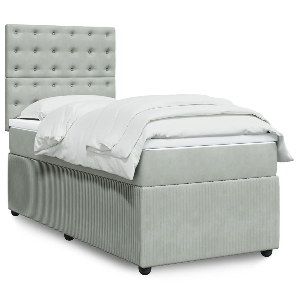 Boxspring met matras fluweel lichtgrijs 90x190 cm Bedden & bedframes | Creëer jouw Trendy Thuis | Gratis bezorgd & Retour | Trendy.nl