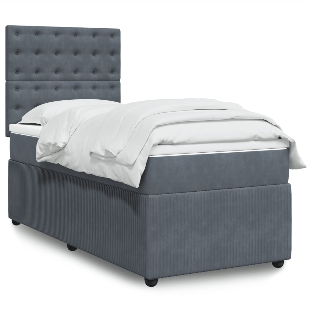 Boxspring met matras fluweel donkergrijs 90x190 cm Bedden & bedframes | Creëer jouw Trendy Thuis | Gratis bezorgd & Retour | Trendy.nl