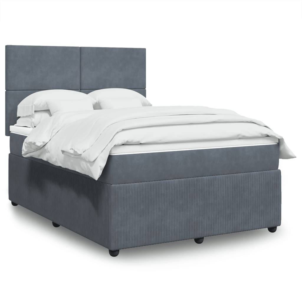 Boxspring met matras fluweel donkergrijs 140x190 cm Bedden & bedframes | Creëer jouw Trendy Thuis | Gratis bezorgd & Retour | Trendy.nl