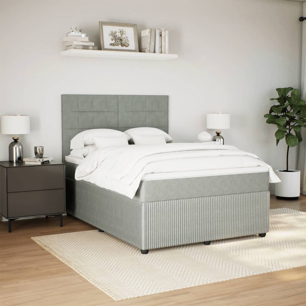 Boxspring met matras fluweel lichtgrijs 140x190 cm Bedden & bedframes | Creëer jouw Trendy Thuis | Gratis bezorgd & Retour | Trendy.nl