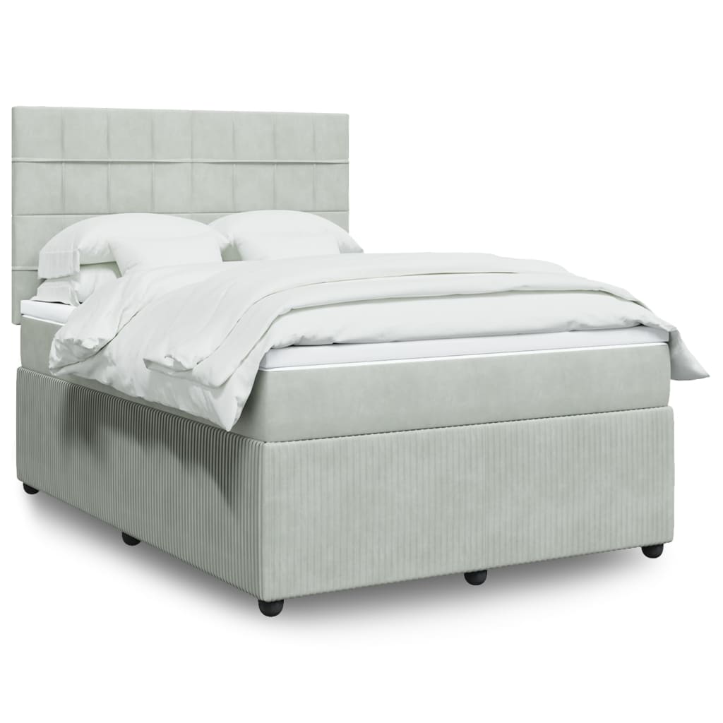 Boxspring met matras fluweel lichtgrijs 140x190 cm Bedden & bedframes | Creëer jouw Trendy Thuis | Gratis bezorgd & Retour | Trendy.nl