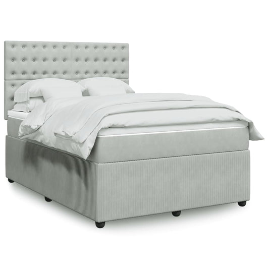 Boxspring met matras fluweel lichtgrijs 140x190 cm Bedden & bedframes | Creëer jouw Trendy Thuis | Gratis bezorgd & Retour | Trendy.nl