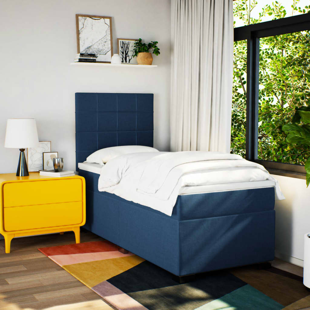 Boxspring met matras stof blauw 90x190 cm Bedden & bedframes | Creëer jouw Trendy Thuis | Gratis bezorgd & Retour | Trendy.nl