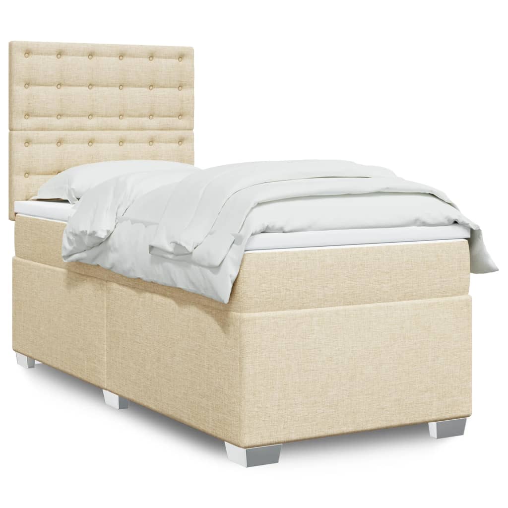 Boxspring met matras stof crèmekleurig 90x190 cm Bedden & bedframes | Creëer jouw Trendy Thuis | Gratis bezorgd & Retour | Trendy.nl