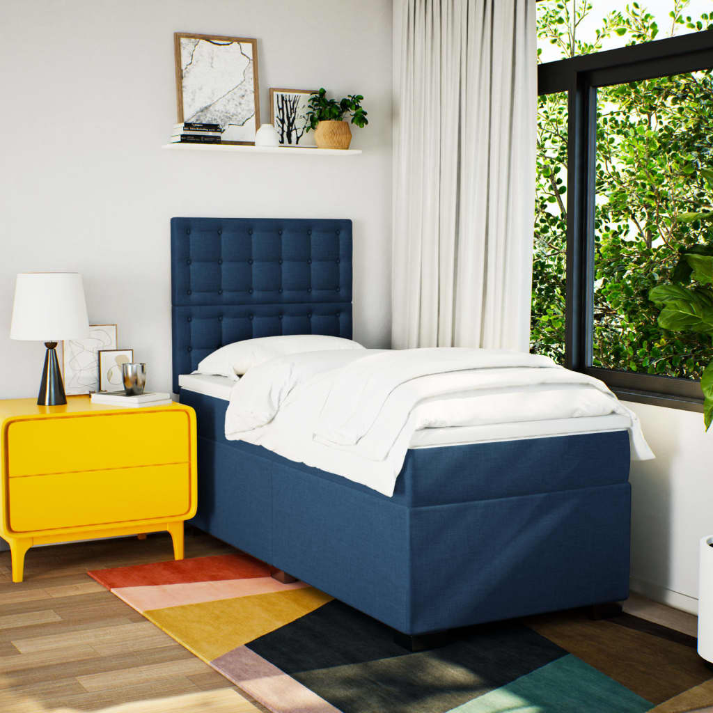 Boxspring met matras stof blauw 90x190 cm Bedden & bedframes | Creëer jouw Trendy Thuis | Gratis bezorgd & Retour | Trendy.nl