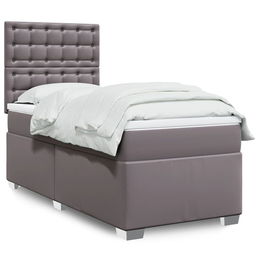 Boxspring met matras kunstleer grijs 90x190 cm Bedden & bedframes | Creëer jouw Trendy Thuis | Gratis bezorgd & Retour | Trendy.nl