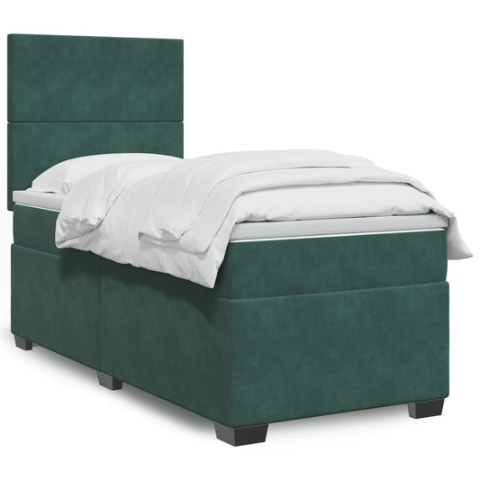 Boxspring met matras fluweel donkergroen 90x190 cm Bedden & bedframes | Creëer jouw Trendy Thuis | Gratis bezorgd & Retour | Trendy.nl