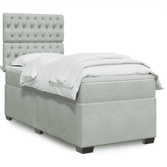 Boxspring met matras fluweel lichtgrijs 90x190 cm Bedden & bedframes | Creëer jouw Trendy Thuis | Gratis bezorgd & Retour | Trendy.nl