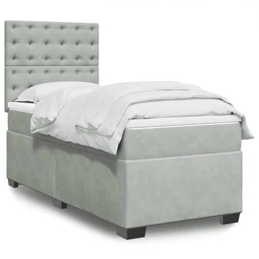 Boxspring met matras fluweel lichtgrijs 90x190 cm Bedden & bedframes | Creëer jouw Trendy Thuis | Gratis bezorgd & Retour | Trendy.nl