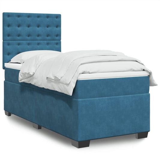 Boxspring met matras fluweel blauw 90x190 cm Bedden & bedframes | Creëer jouw Trendy Thuis | Gratis bezorgd & Retour | Trendy.nl