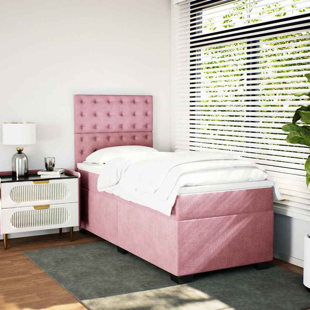 Boxspring met matras fluweel roze 90x190 cm