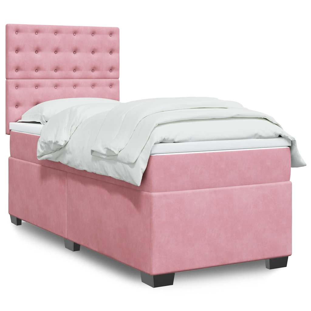 Boxspring met matras fluweel roze 90x190 cm