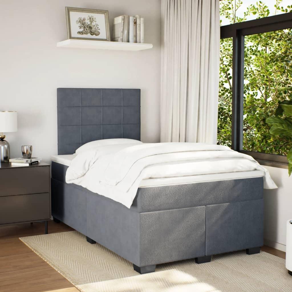 Boxspring met matras fluweel donkergrijs 120x200 cm Bedden & bedframes | Creëer jouw Trendy Thuis | Gratis bezorgd & Retour | Trendy.nl