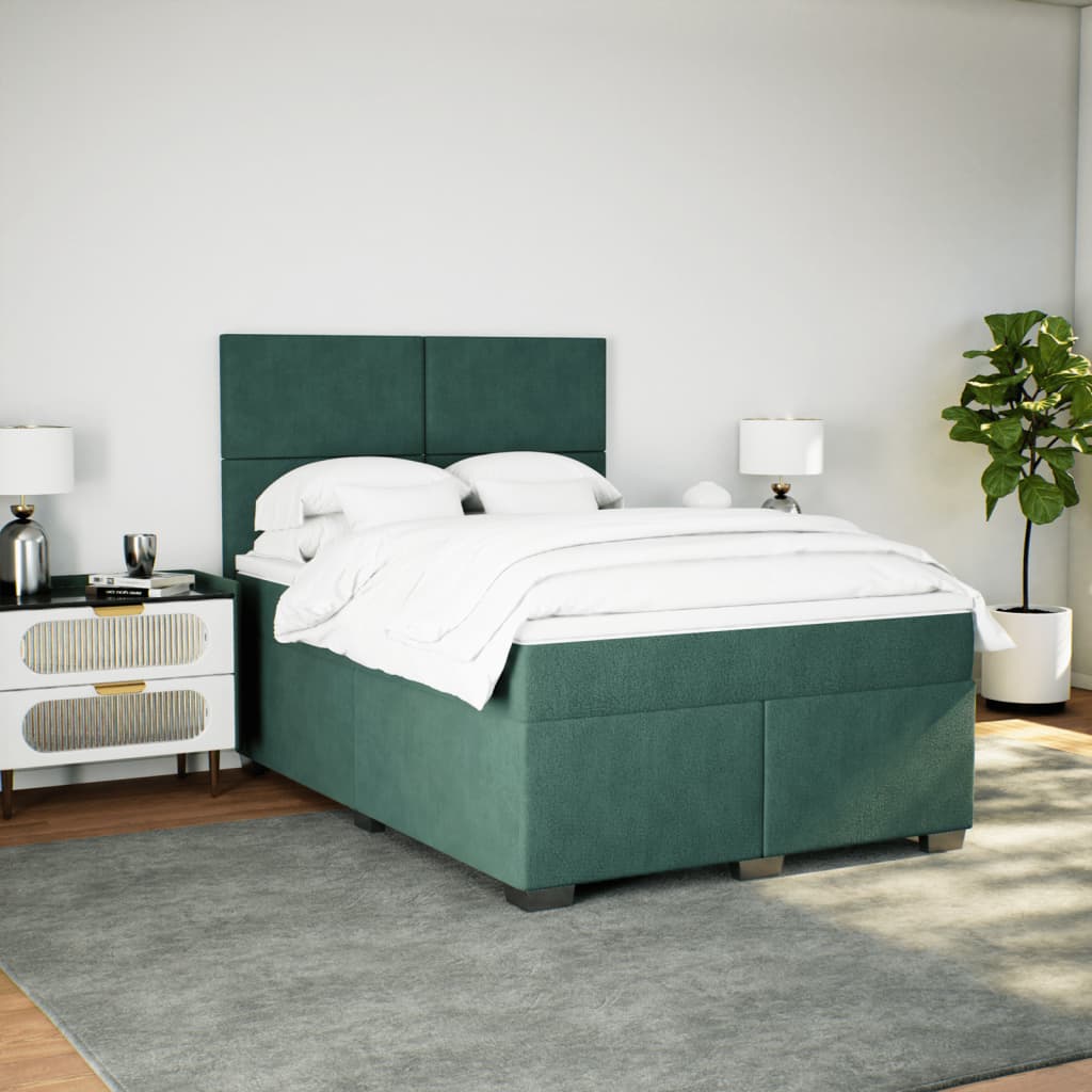 Boxspring met matras fluweel donkergroen 140x200 cm Bedden & bedframes | Creëer jouw Trendy Thuis | Gratis bezorgd & Retour | Trendy.nl