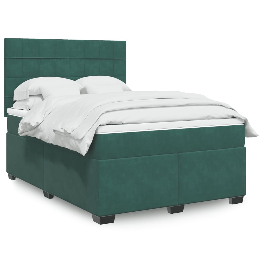 Boxspring met matras fluweel donkergroen 140x200 cm Bedden & bedframes | Creëer jouw Trendy Thuis | Gratis bezorgd & Retour | Trendy.nl