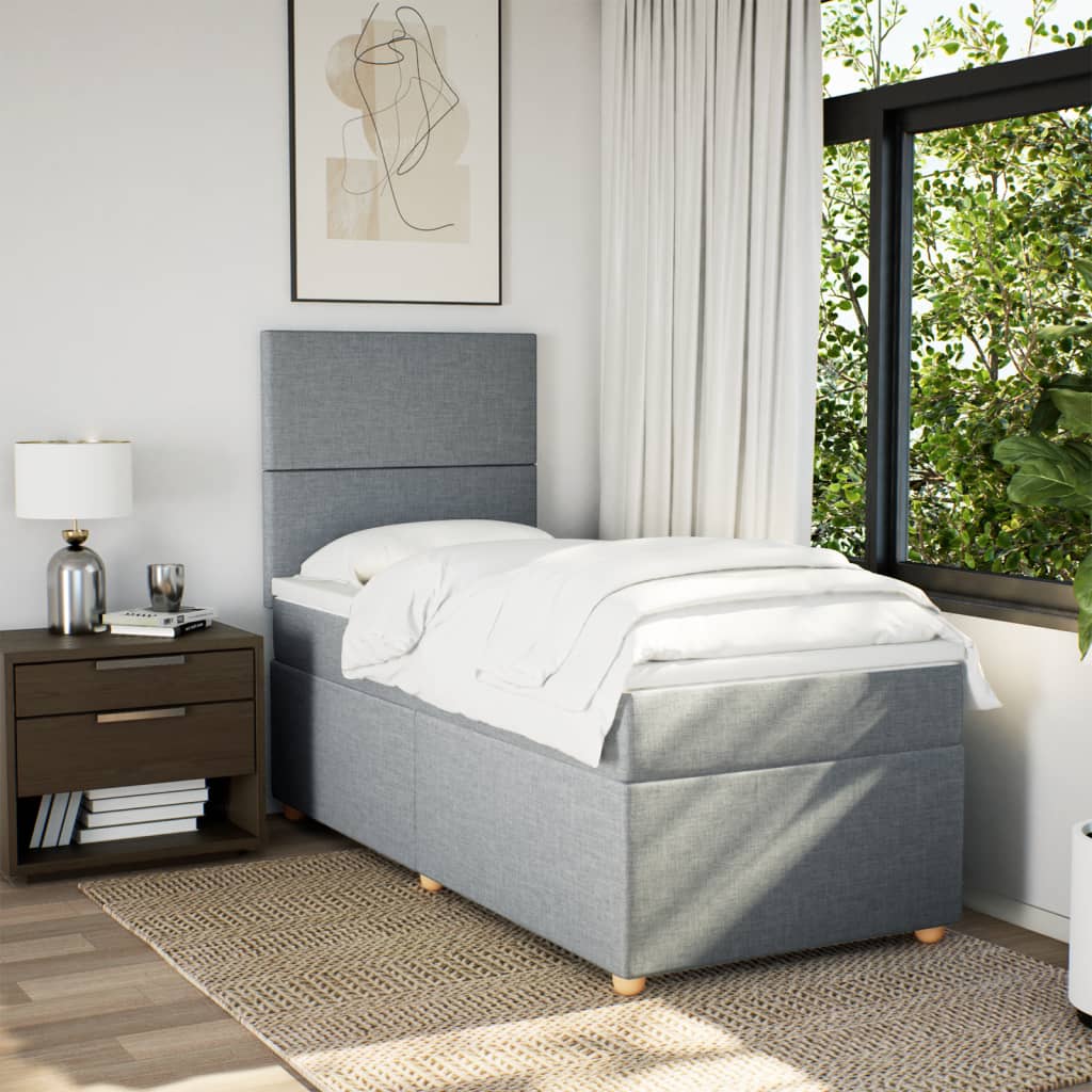 Boxspring met matras stof lichtgrijs 90x190 cm Bedden & bedframes | Creëer jouw Trendy Thuis | Gratis bezorgd & Retour | Trendy.nl