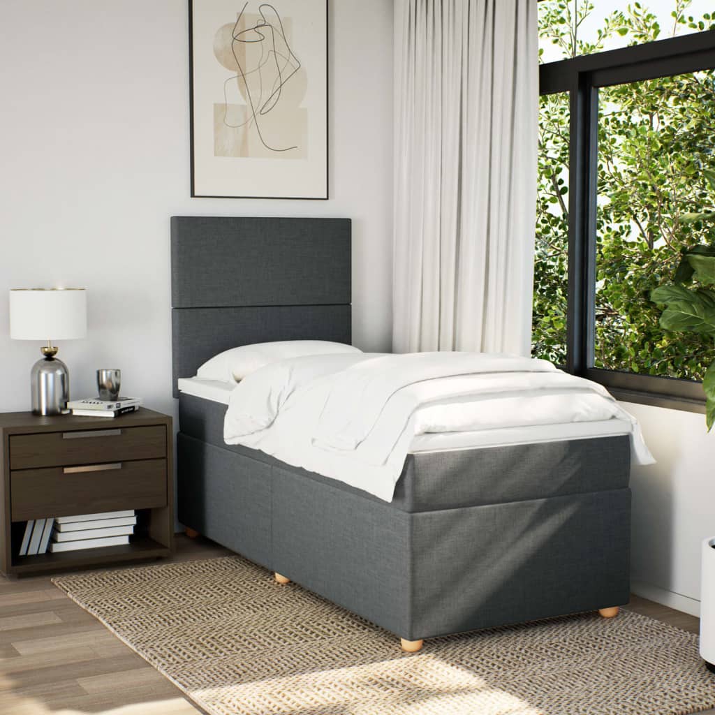 Boxspring met matras stof donkergrijs 90x190 cm Bedden & bedframes | Creëer jouw Trendy Thuis | Gratis bezorgd & Retour | Trendy.nl