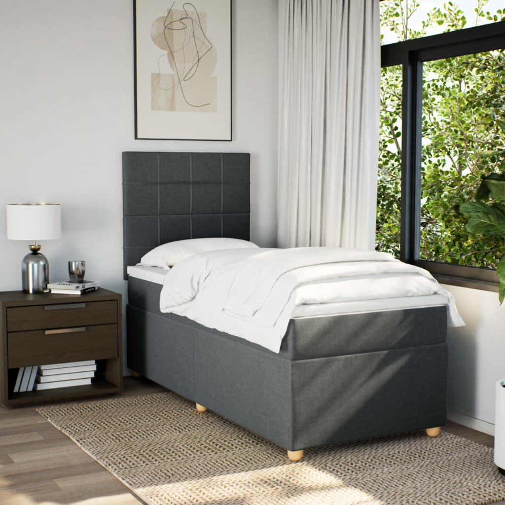 Boxspring met matras stof donkergrijs 90x190 cm Bedden & bedframes | Creëer jouw Trendy Thuis | Gratis bezorgd & Retour | Trendy.nl