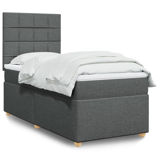 Boxspring met matras stof donkergrijs 90x190 cm Bedden & bedframes | Creëer jouw Trendy Thuis | Gratis bezorgd & Retour | Trendy.nl