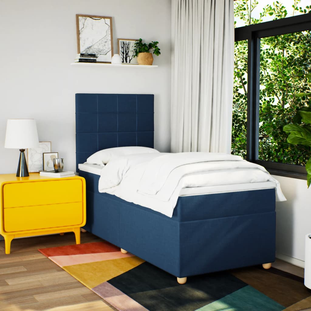 Boxspring met matras stof blauw 90x190 cm Bedden & bedframes | Creëer jouw Trendy Thuis | Gratis bezorgd & Retour | Trendy.nl