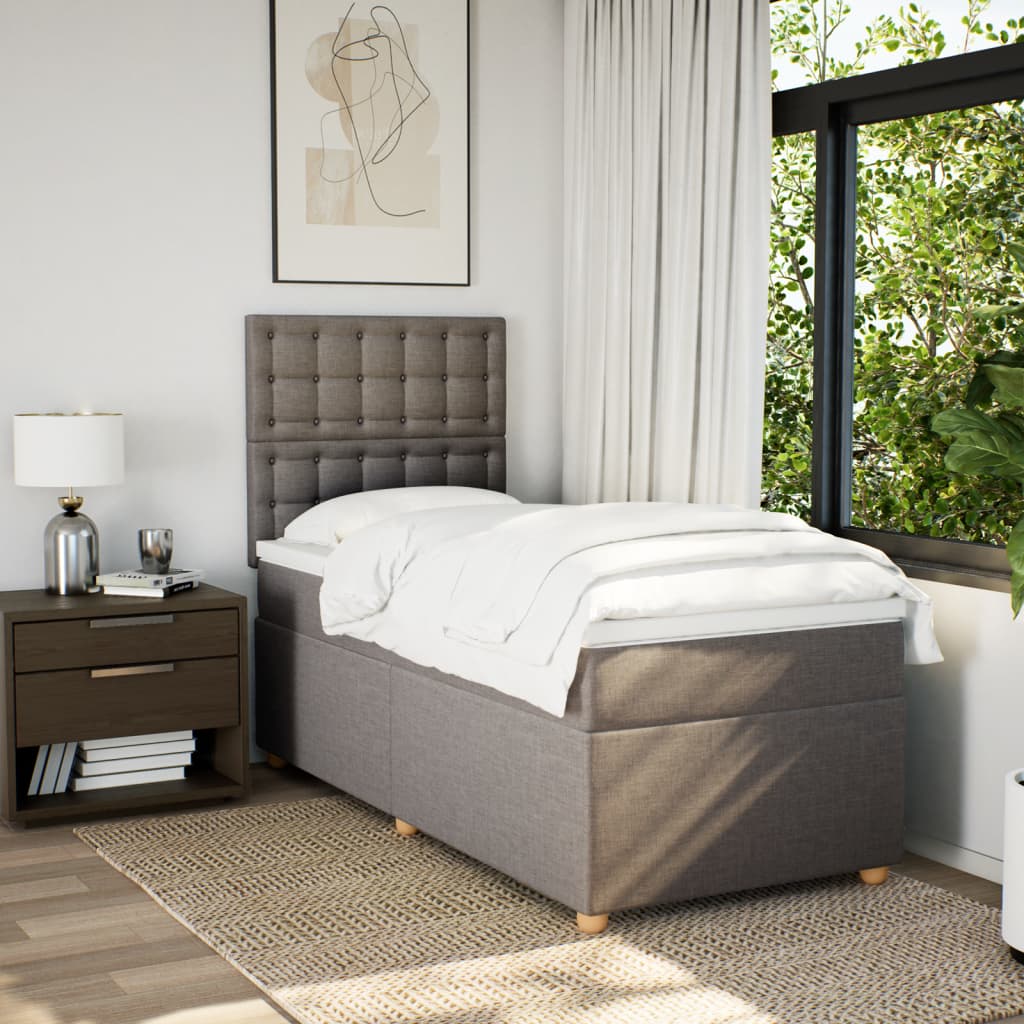 Boxspring met matras stof taupe 90x190 cm Bedden & bedframes | Creëer jouw Trendy Thuis | Gratis bezorgd & Retour | Trendy.nl